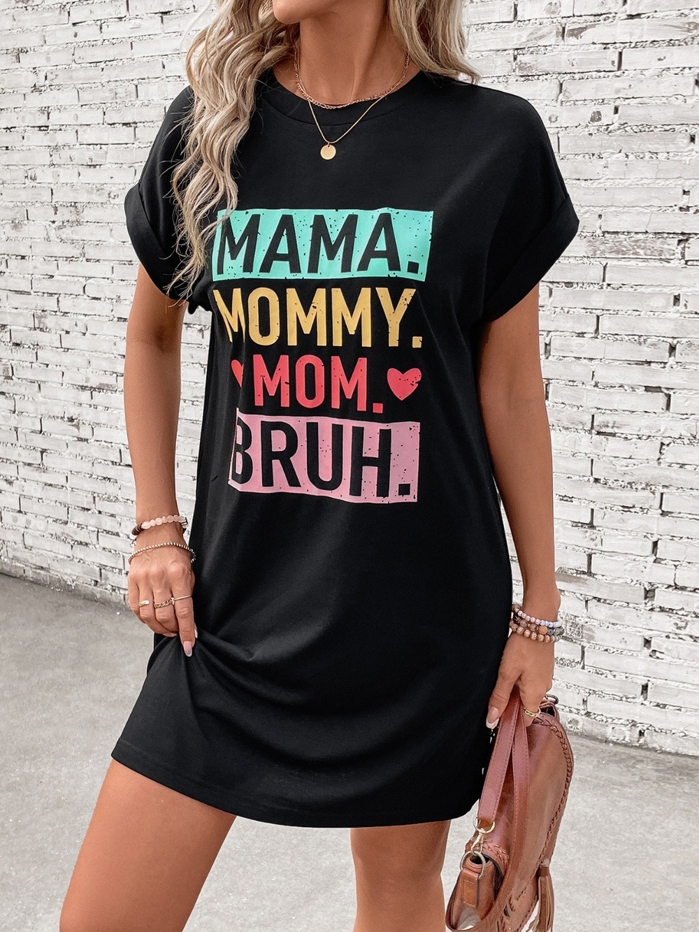 Mom Letter Graphic Short Sleeve Mini Tee Dress - Picture 6 of 8